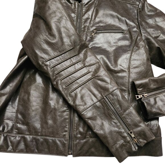 Vintage U.S.A Free Country Brown Leather Street Mens Moto Jacket Size Large - Picture 5 of 9